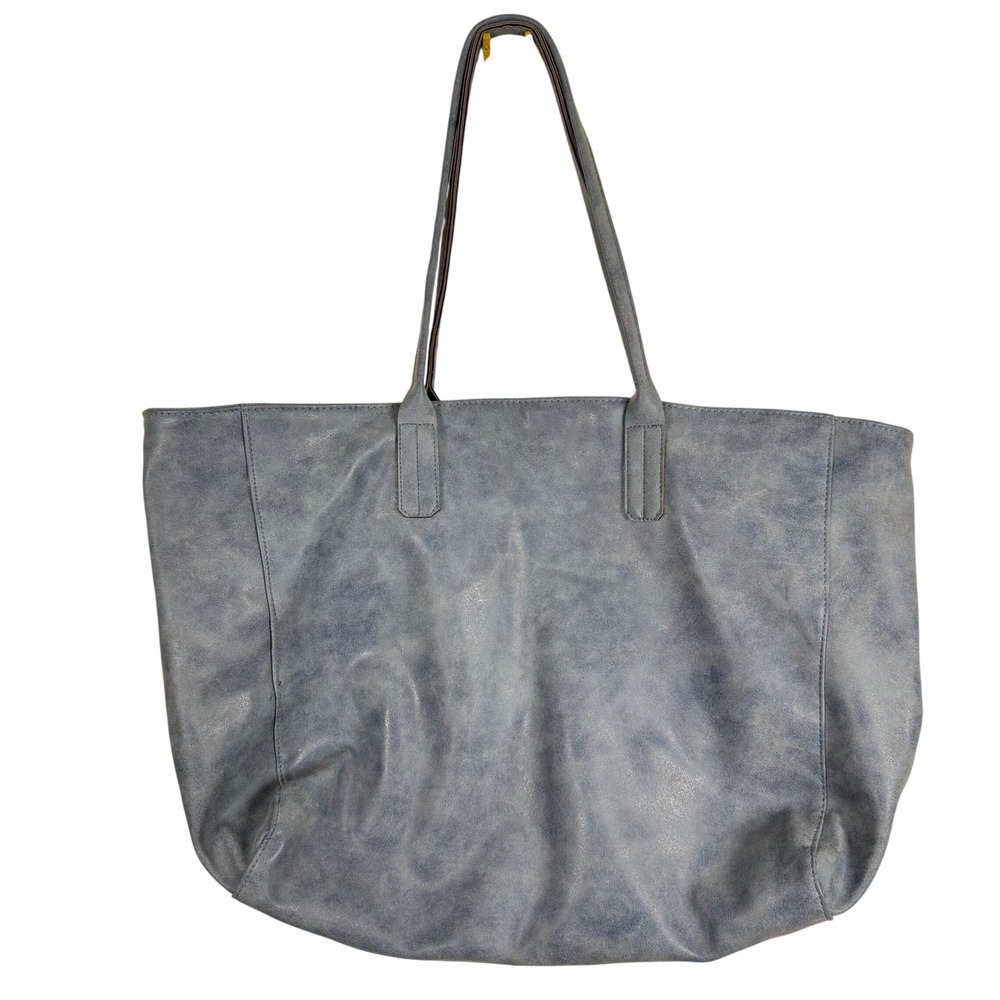 Saks Fifth Avenue Lg Dusty Blue Faux Suede Tote Shoulder Bag Minimalist Commuter